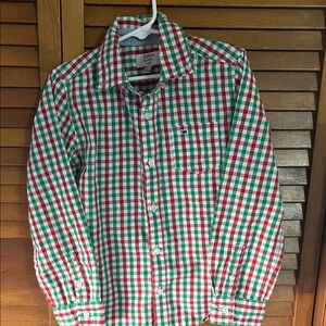 Crown & Ivy Red Green White Checkered Button Down Shirt Boys Size 6